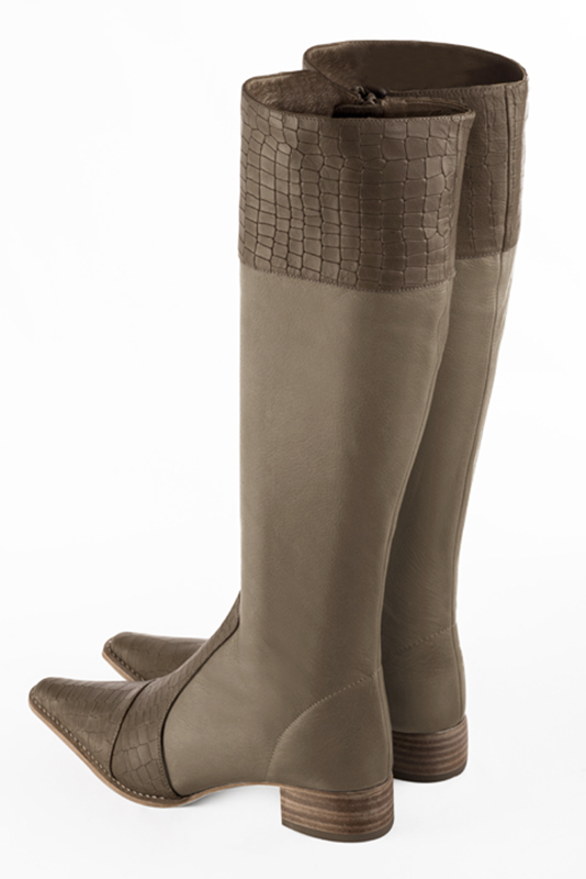 Taupe brown women's elegant sneakers. Tapered toe. Low leather soles. Rear view - Florence KOOIJMAN